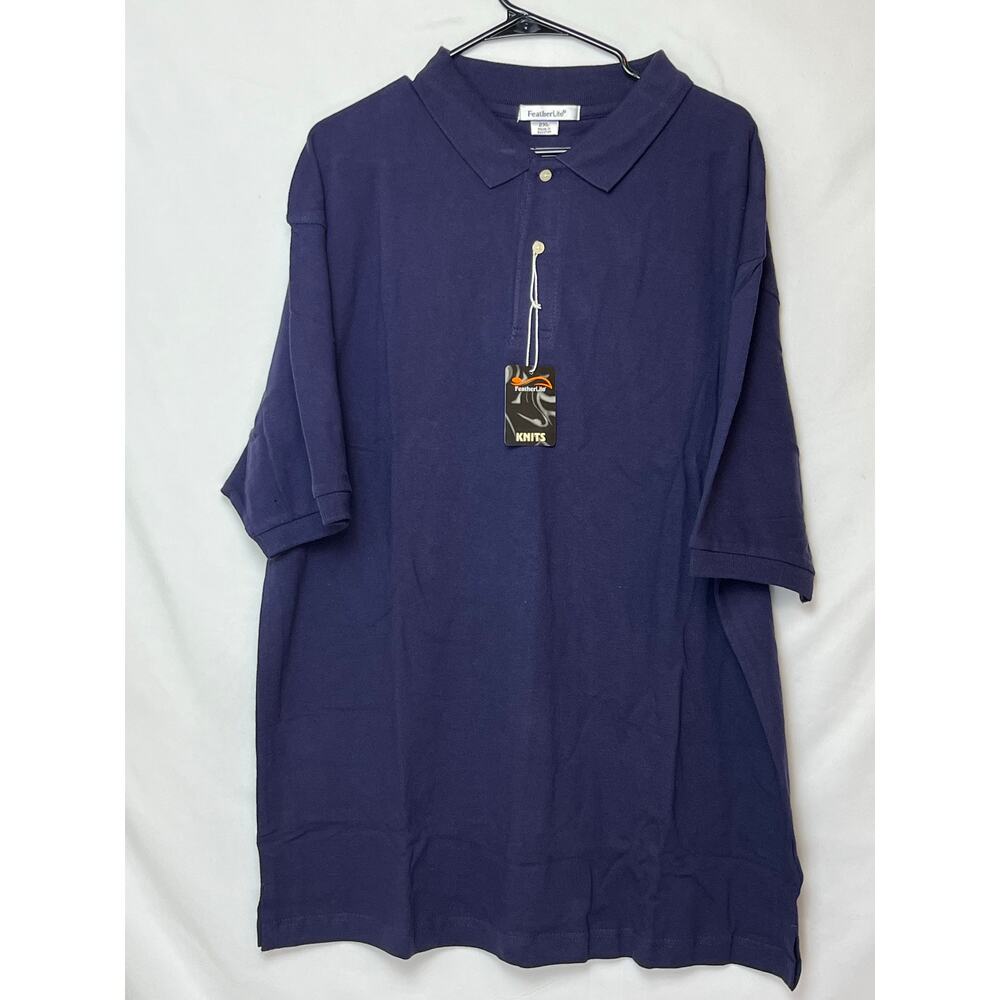NWT Featherlite Men's 2XL Blue Short Sleeve Polo Shirt 2 Button Golf Casual Wear